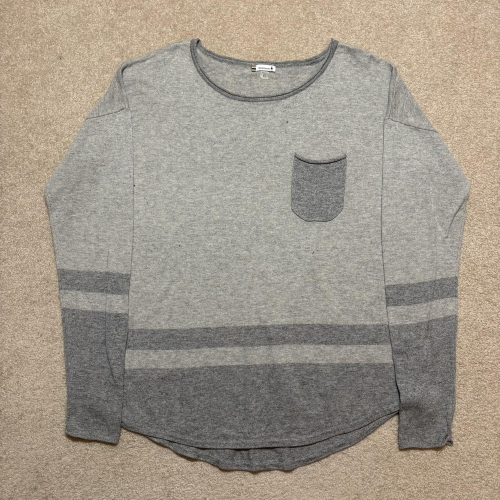 SmartWool Sweater Womens‎ XL Gray Striped Pocket Merino Wool Crewneck Pullover